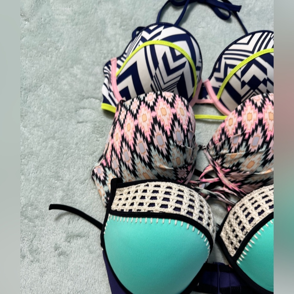 Victoria's Secret Three-Piece Bikini Top Set - Navy, Pink, Teal - Picture 3 of 13